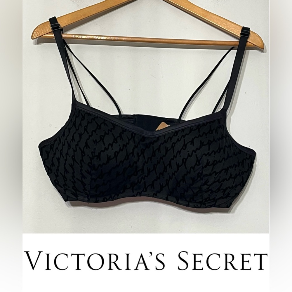 Victoria’s Secret Pink Bra Black Velvet Push Up Padded Strappy NWT L-DD